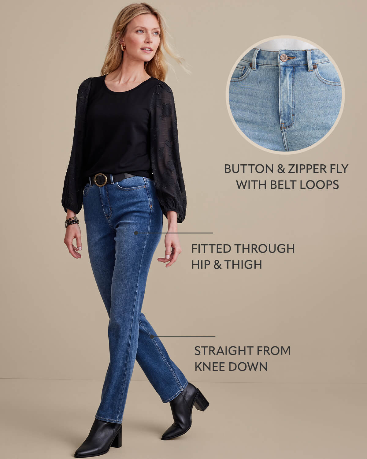 Straight pant image of model in the light wash Ultimate Denim Straight Leg Jeans