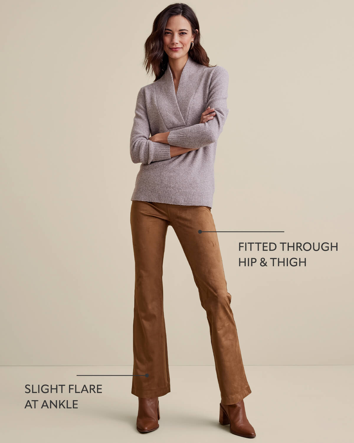 Bootcut image of the brown Faux Suede Pull On Bootcut Pants