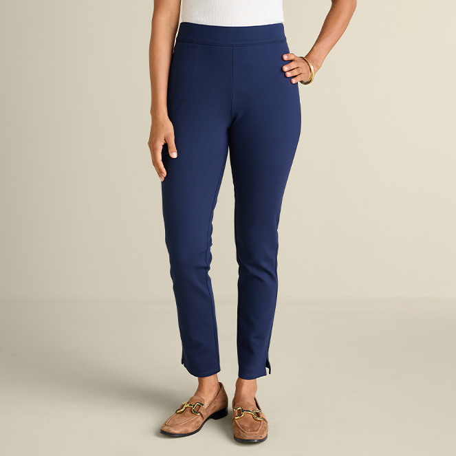 Straight pant image featuring the blue Soft Essential Pointe Slim Leg Pants